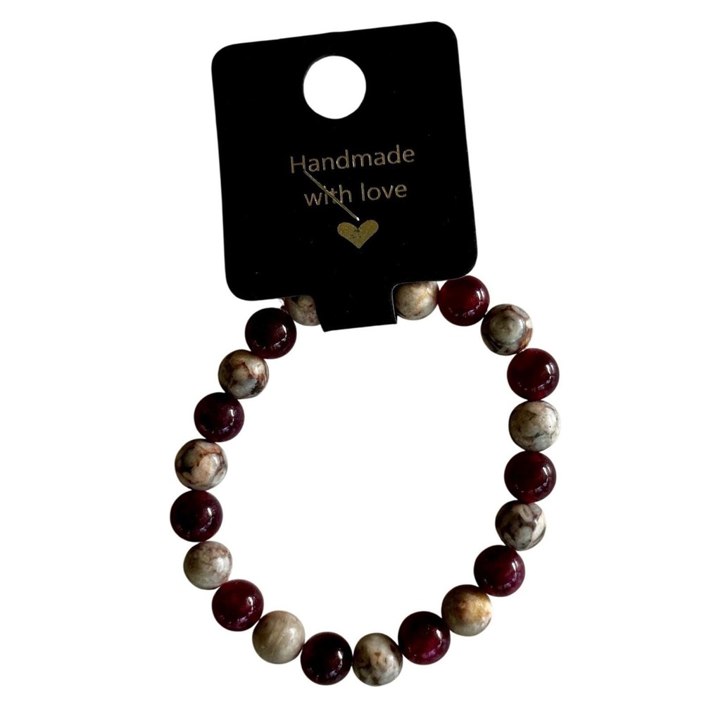 Handmade Red and Beige Round Bead Bracelet Fashion‎ Jewelry